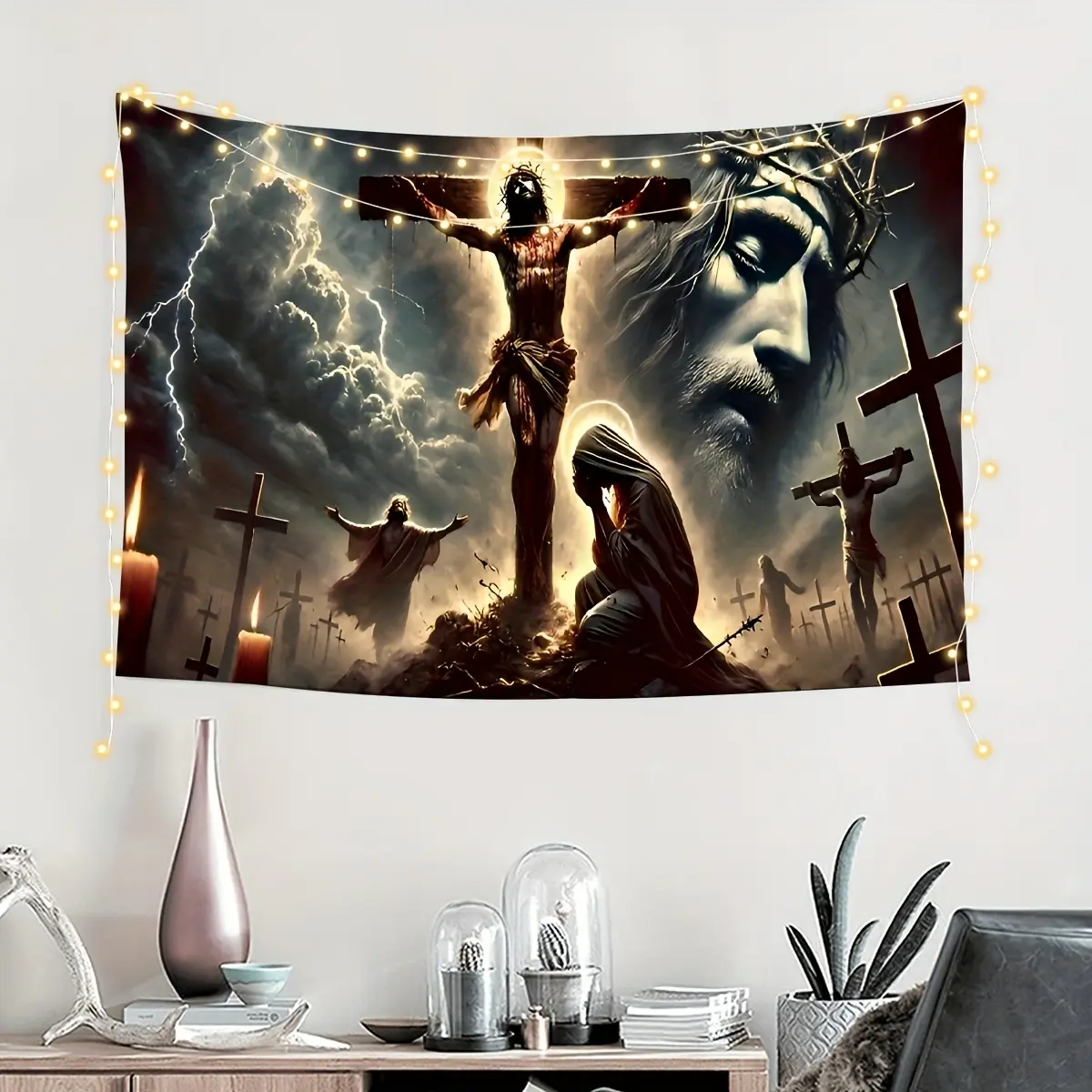 1pc Jesus Christ Passion Tapestry Wall Hanging - HD Print 100% Polyester, Vibrant Colors, Dramatic Religious Scene, Machine Washable Horizontal Home Decor for Bedroom, Living Room Home Aesthetic, Room Art, Digital Print