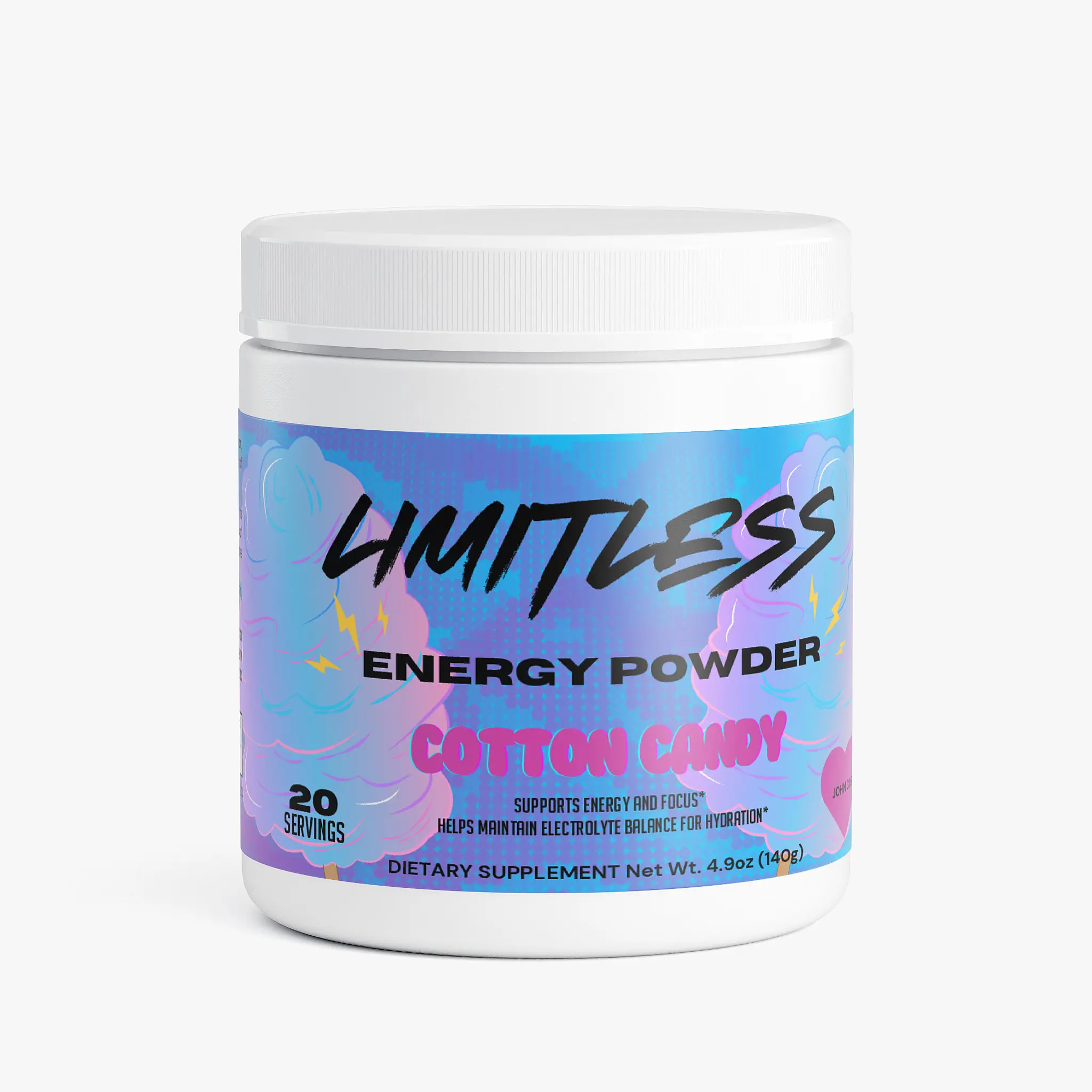 Limitless Energy Powder Cotton Candy Flavor Sugar-Free Beverage with Caffeine & L-Theanine for Balanced Energy Boost and Focus Support Sport Drink