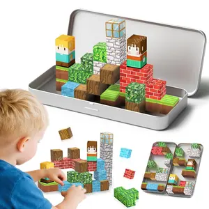 Magnetic Building Blocks Set in Iron Box, Easy To Organize STEM Sensory Cube, Children's Primitive Forest Magnet Perfect Halloween and Christmas Birthday Gift, Magnetic Tiles Set, Stacking Blocks, Magnet Building Cubes