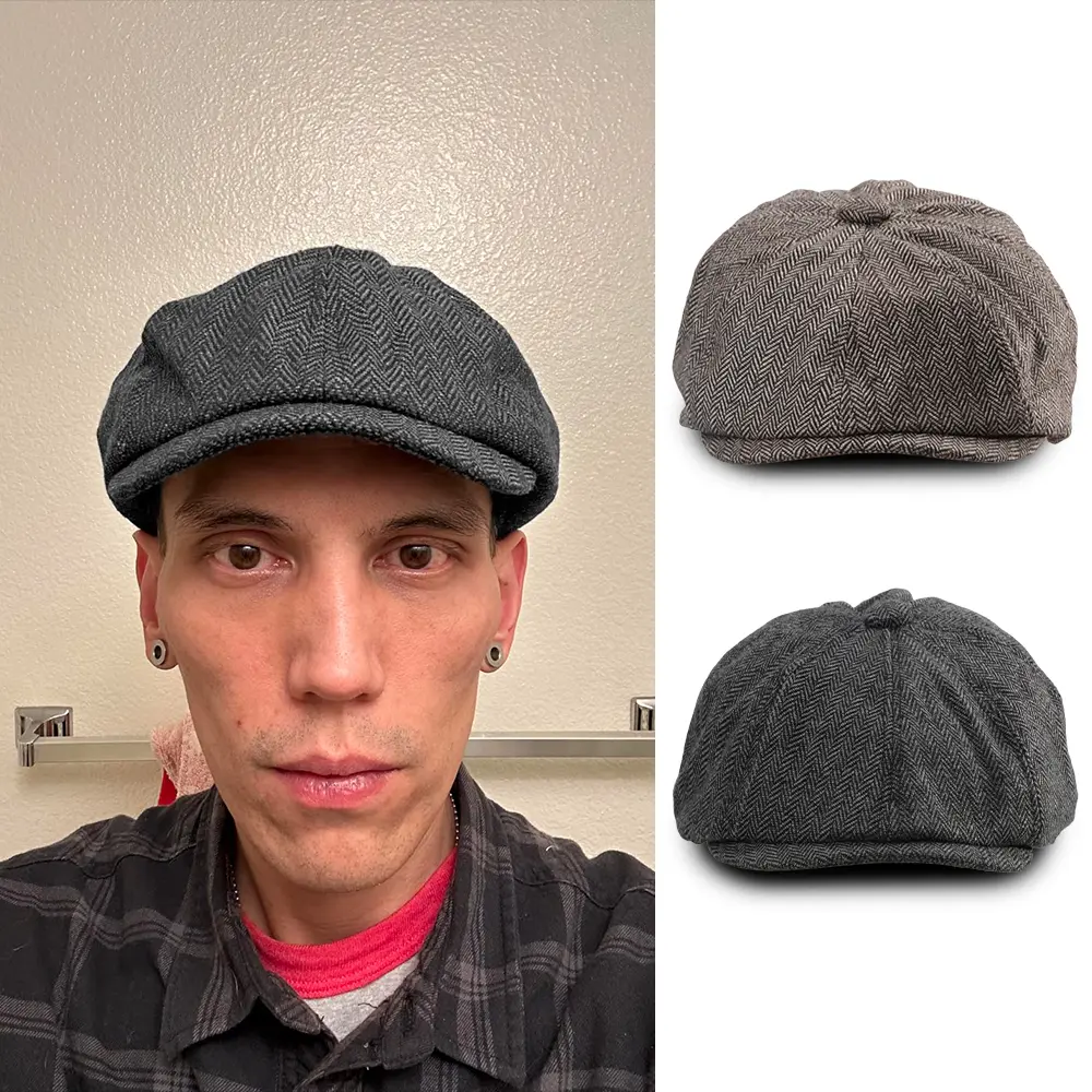 2 Pieces Newsboy Cap for Men, Herringbone Flat Caps, Elastic Irish Newsies Hat, Cabbies Driving Hats, Outdoor Daily