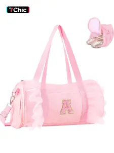 Personalized Initial Dance Bag for Girls, Small Lace Gym Sport Yoga Dance Bags Gift for Teen Girls Women, Cute Letter Kids Ballet Bag Zipper Toddler Travel Duffle Tote with Adjustable Straps, Sports Bags