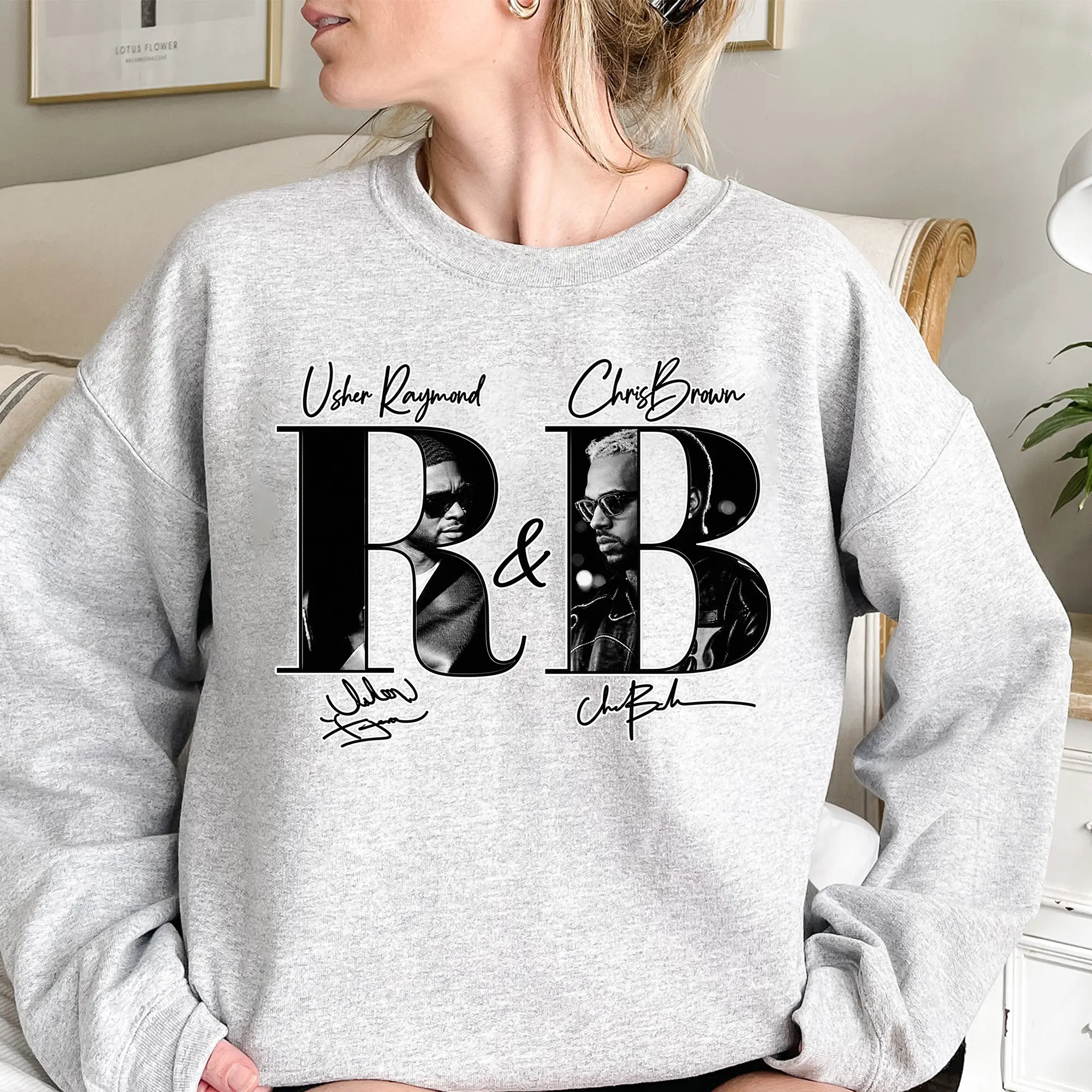 Gildan R&B Music Sweatshirt, Retro Concert Graphic Crewneck, Vintage Duo Portrait Pullover, Live Music Fan Shirt, Concert Outfit Gift