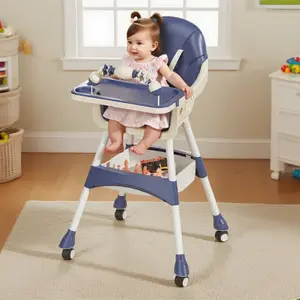 High Chairs for Babies and Toddlers,Adjustable Booster Seat for Kitchen Chair,Silla De Comer Para Bebe, Ingenuity Folding Chairs with Double Tray PU Cushion/Wheels/Toys