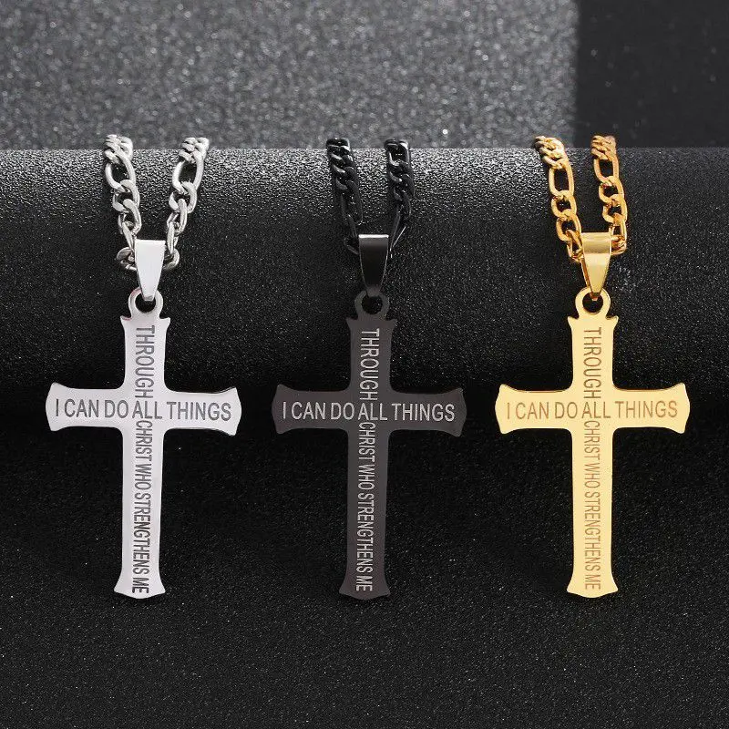 1pc Stainless Steel Cross Pendant Necklace Male Jewelry