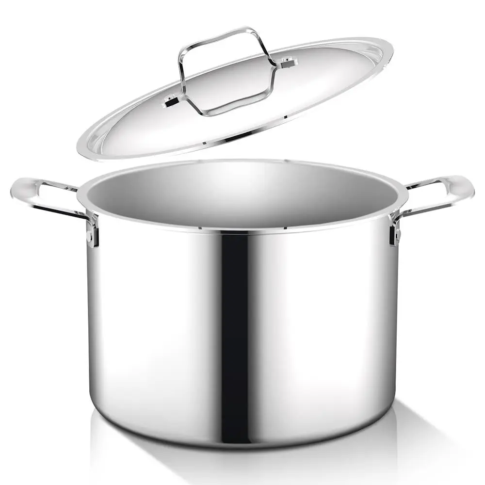 Nutrichef 8 Qt Round Food-Grade Steel Stockpot with Lid & Handles - Heavy-Duty Cooking Equipment, 450°F Ready, Heat-Conducting Cookware, Dishwasher Safe, PFOA-Free Boilable Pot