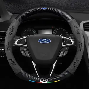 Ford Mondeo Focus Raptor Puma Edge Explorer Ecosport Ranger F150 Kuga Car Interior Anti-Slip Carbon Fiber Leather Steering Wheel Cover