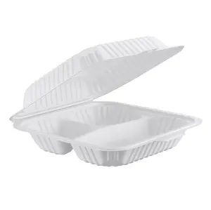 Hinged MFPP Container 3-compartment, Center Slide, 9.5" x 9.25", 150pc