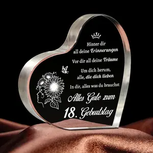 Elegant 18th Birthday Girl Gift - Transparent Acrylic Heart-shaped Keepsake with German 18th Birthday Poem and Age Number - Birthday Party Decoration, Home/Office Desktop Decoration, Durable 18th Birthday Girl Gift, Suitable for Daughter, Sister, Girlfrie