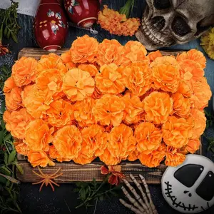 10/15/25/35/50pcs Artificial Carnation Flower Head, Simulated Marigold Flower Multi-Layer Wreath, Suitable For Wedding, Party, Shower Decoration, Halloween, Christmas, Indoor And Outdoor Flower Decoration
