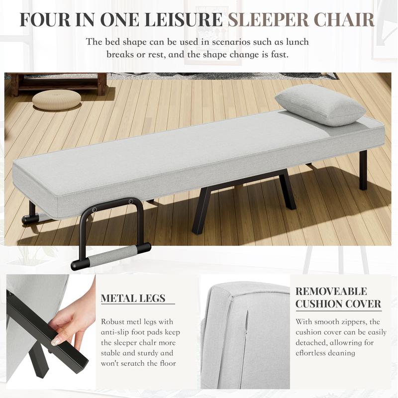 Sofa bed-Convertible 4-in-1 , Adjustable Lounge Chair with 6-Position Backrest, Folding Armchair Recliner for Living Room, Bedroom, and Office Indoor Furniture