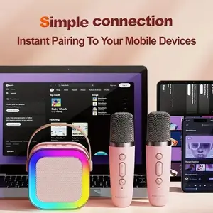 Mini Karaoke Machine with Microphone Speaker System, Portable Karaoke Player with 2 Wireless Microphones. Perfect Singing Karaoke Gift for Boys & Girls Ages 4-12, Ideal Birthday & Holiday Present for Family Gatherings & Parties