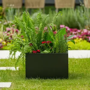 18" Square Metal Planter Box – No Tools Needed! Heavy Duty Steel Raised Garden Bed with Drainage Holes, Snap-On Assembly for Patio, Balcony & Garden