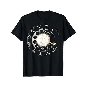 Men'S Vintage Rotary Phone Dial Pattern T-Shirt - 100% Cotton, Comfortable Short Sleeve Crew Neck, Perfect for Summer Outdoor Activities and Casual Wear, Casual Style, Regular Edition