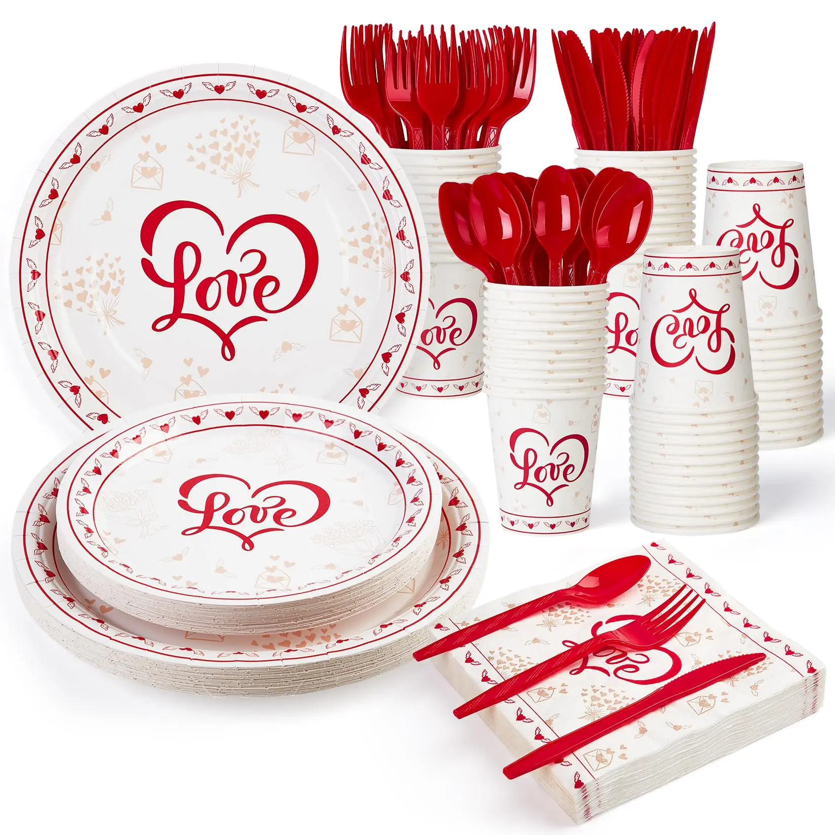 【GARVEE】215 Pcs Disposable Tableware Sets for Halloween, Christmas, and Valentine's Day, Includes Plates, Cups, Napkins, and Themed Decorations, Serves 25, Perfect for Seasonal Parties and Celebrations