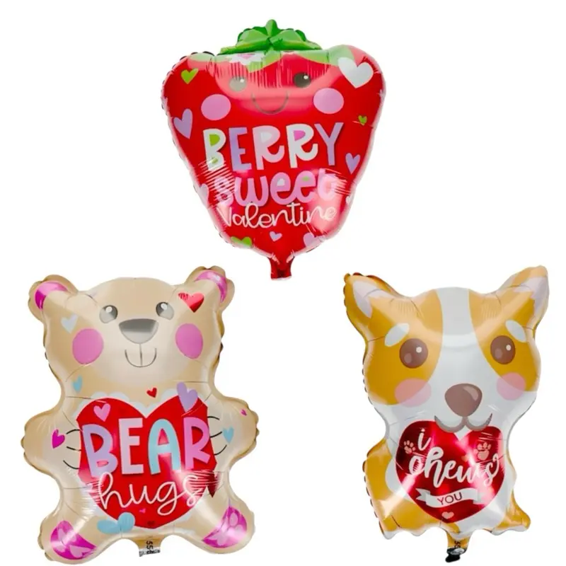 Love Foil Balloon Set - 20inx12in BIG, 3-Piece Set with Bear Hugs, I Chews You & Berry Sweet Valentine Balloons, No Helium Included