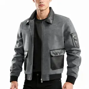 Men’s American vintage jacket with notched lapel, patchwork design, contrasting colors, multiple pockets—versatile workwear for everyday commuting