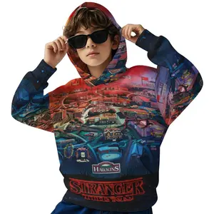 Stranger ThingsKids' Hoodie Pullover, Long Sleeve Relaxed Fit Sweatshirt in Soft Material -Sweaters Pullover with Pocket Girls Boys D1229-015