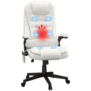 HOMCOM High Back Vibration Massage Office Chair with 6 Vibration Points, Heated Reclining PU Leather Computer Chair with Armrest and Remote