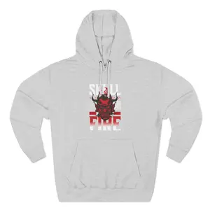 Skull Fire Japanese Fleece Hoodie, Three-Panel Sweatshirt, Graphic Pullover, Unique Gift, Cozy Winter Apparel