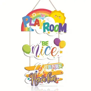 3-Piece Colorful Game Room Wall Decor Set, Rainbow Wooden Signs, Inspirational Language Art, Cartoon Gift, Home Sun Cloud Plaque