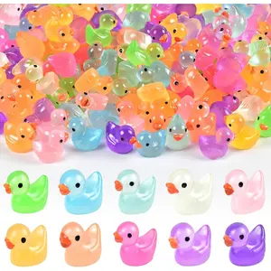 120Pcs Mini Resin Ducks Glow in The Dark, Tiny Ducks for Hiding, Miniature Ducks for Garden Micro Landscape DIY Craft Accessories, Ornament Charms for Terrarium Fairy Garden, Party Toys for Kids Adults