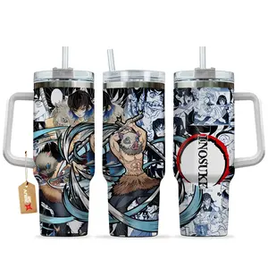 STORMMECH 40oz Handle Tumbler - Inosuke Mug Insulated Stainless Steel Portable Beverage Flask, Vacuum Insulated Kitchenware Drinkware with Lid, Large Iced Coffee Mug, Anime Manga Fighter Otaku Gift