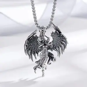 springtok Alloy necklace evil spirit angel pendant necklace ladies daily wear couple necklace gift Gothic Inspired Symbolic Dual Design