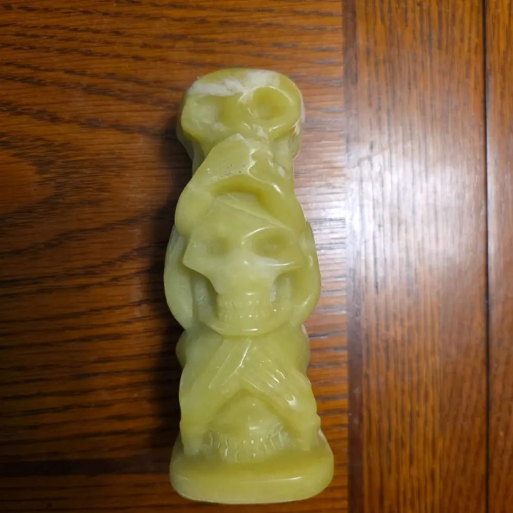 Green Jade Skulls Carving - Handcrafted Jade Sculpture with Intricate Details and Unique Design