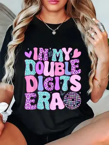 100% Cotton In My Double Digits Era Retro 10 Year Old 10th Birthday Girl T-Shirt Round Neck Short Sleeve T-Shirt Women's Men Graphic Tee