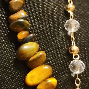 Tiger Eye Crystal Anklet with Gold Accents and Clear Beads for Women's Fashion Jewelry
