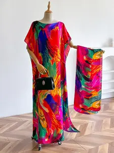 Elegant Silk Floral Print Dress Set, Long Robe & Scarf, Beach Cover-Up, Sun Protection, All Seasons Wear, Women's Fashion, Swimwear Coverups