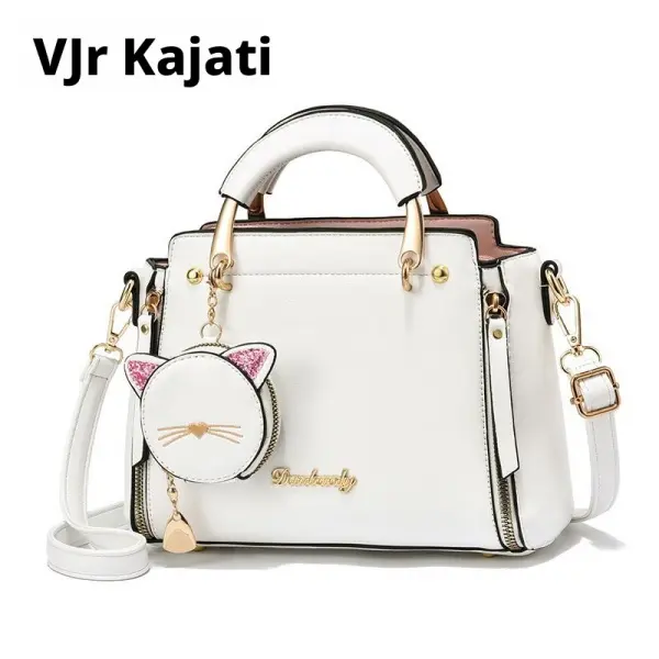 Vjr Kajati Cute One Shoulder Hand-held Diagonal Cross Women's Bag with Fashionable Niche Texture High Aesthetic Value Large Capacity Versatile White Cat Charm