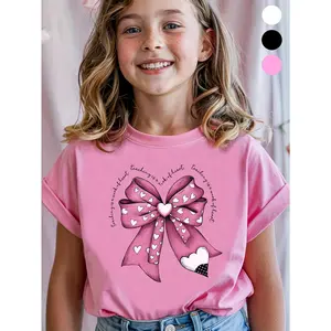 Girls' Cute Teacher Apparel - Soft Pink Girls school shirt with Heart Graphics, Casual Loose Fit Everyday Top  Teacher's Birthday Party Outfit - Machine Washable Knit Blouse, Teacher Shirt, Festive Graphic Tee, Playful Print Tee