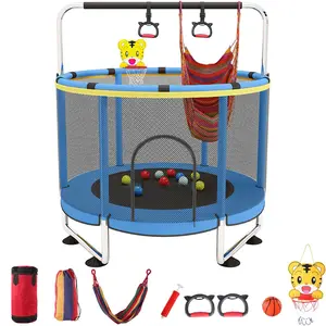 Trampoline for Kids, 55" Toddler Trampoline Indoor & Outdoor, 440lbs Capacity Baby Trampoline with Enclosure, No-Gap Safe Design, Anti-Rollover Round BottomMini Trampoline with Adjustable Gymnastics Bar&7 Toys, Gifts for Boys&Girls,Christmas Gift for Kids