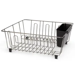 Chrome Black Dish Drying Rack with Drain Tray for Small Kitchen