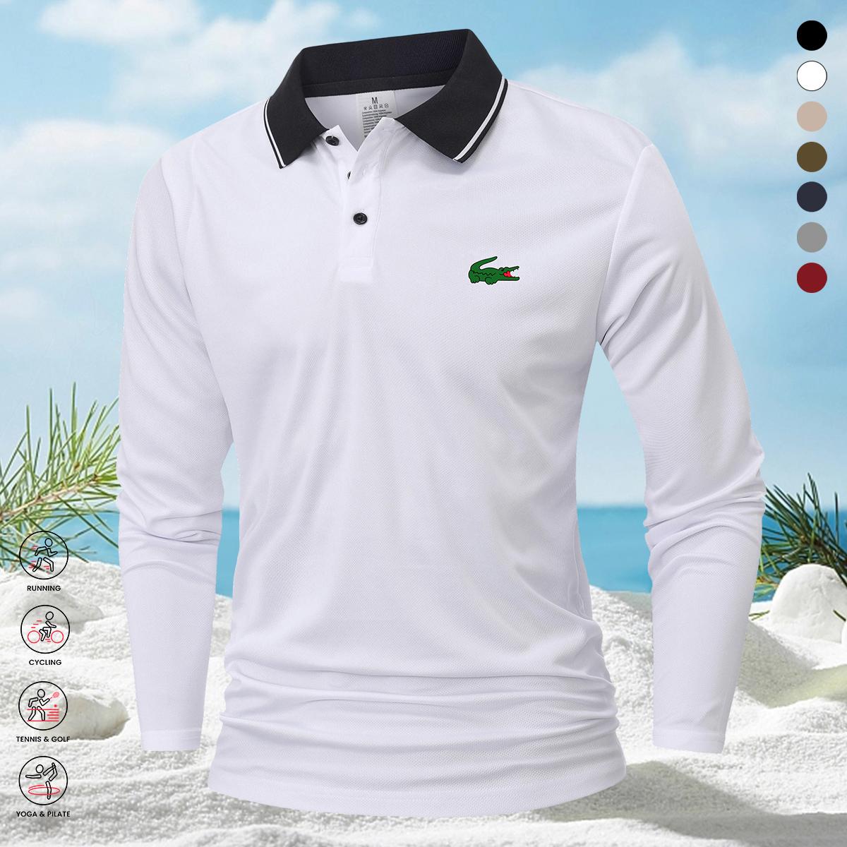 Men’s Stretchable Long Sleeve Polo Shirt, Casual Golf Apparel Ideal for Spring and Autumn