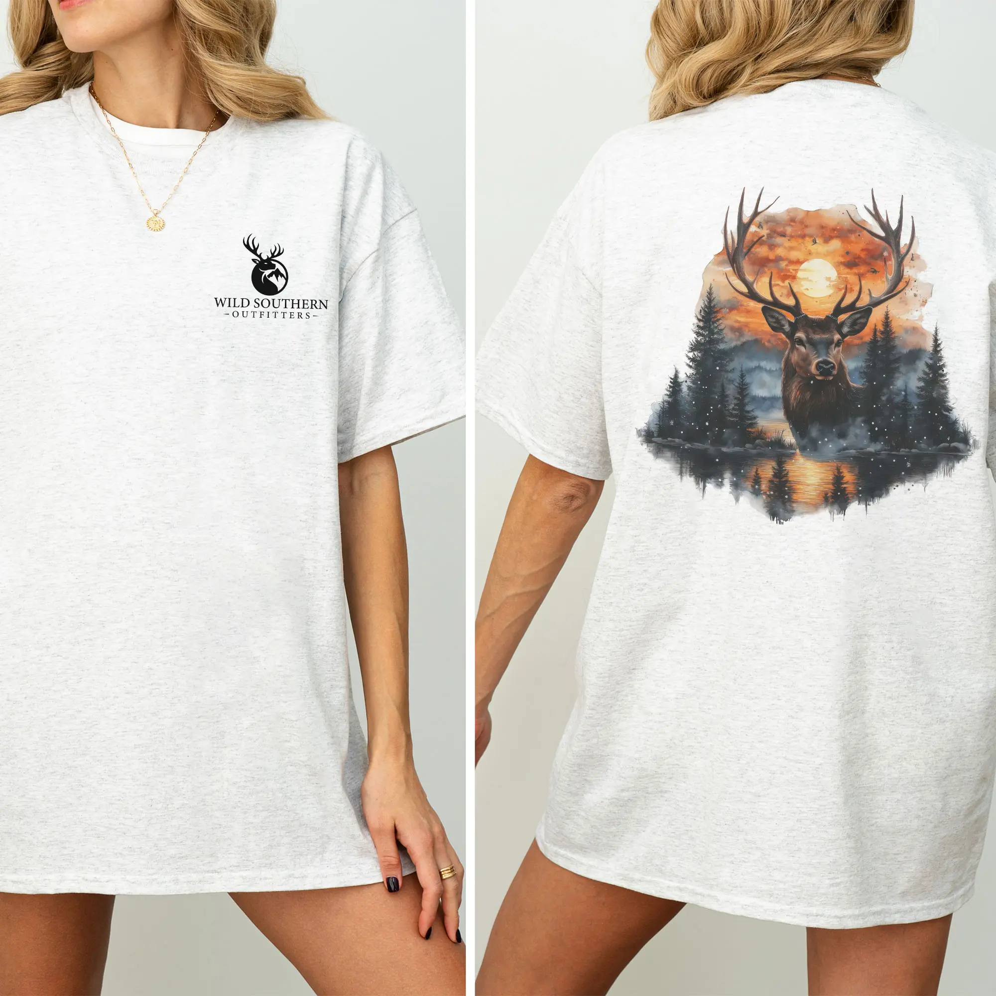 Deer Hunting Shirt, Deer Sunset T-shirt, Simply Printed Graphic Shirt, Daily Casual Cotton Womenswear