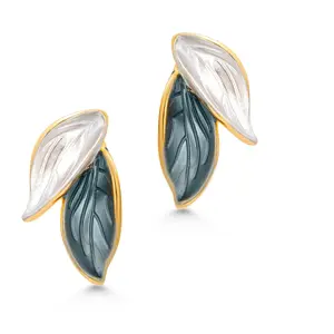 Enamel Leaf 14k Gold Plated Stud Earrings, Leaf Stud Earrings, Nature Leaf Stud Earrings, Gold Plated Leaf Stud Earrings, Leaf Stud Earrings