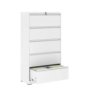 Dreamzon furniture 5 Drawer Metal Lateral File Cabinet , White Filing Cabinet with Lock, Lockable File Cabinet for Home Office, Locking Metal File Cabinet for Legal/Letter/A4/F4 Size
