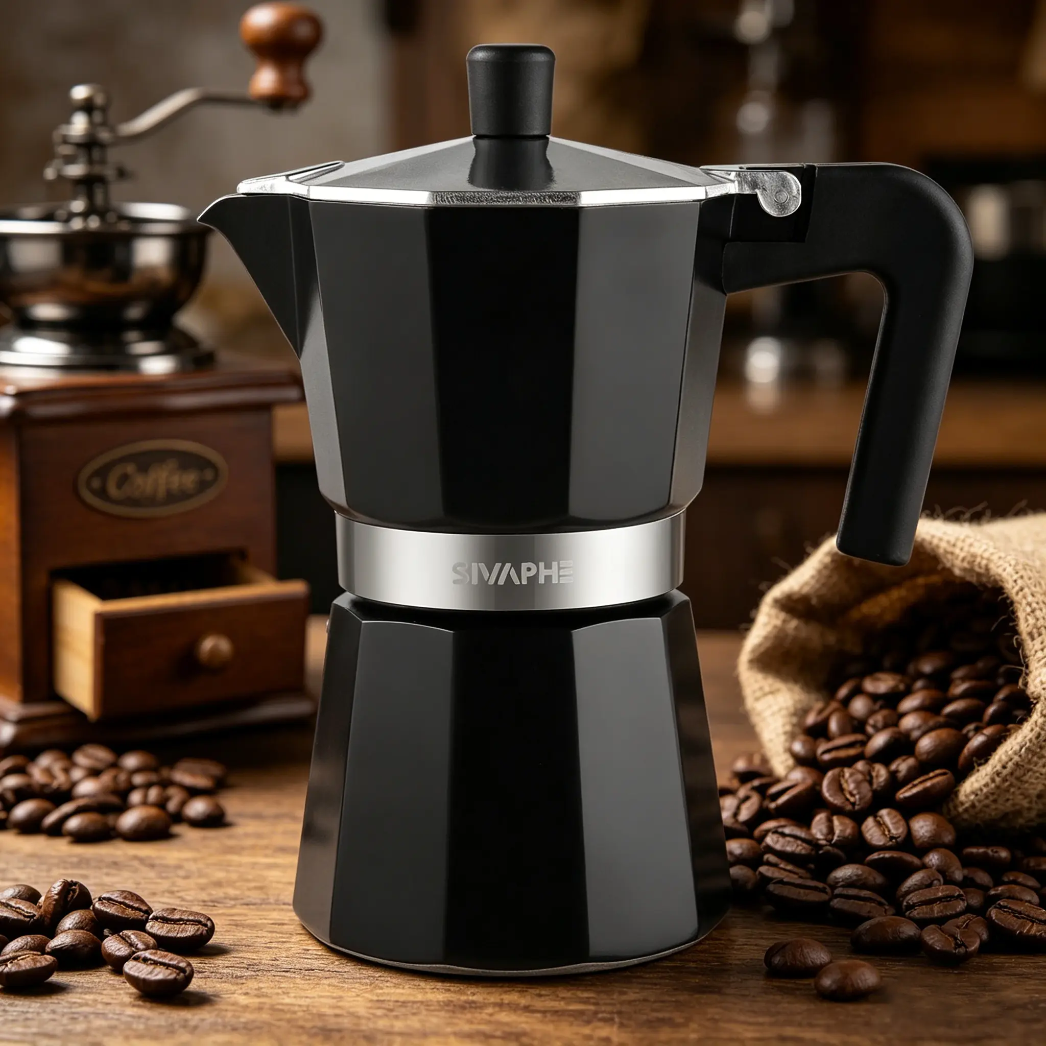 SIVAPHE Classic Italian Aluminum Coffee Moka Pot - Manual Operation, Traditional Design, Lightweight, Portable, Compatible with Gas, Ceramic & Induction Cooktops, Ideal for Home & Camping Use