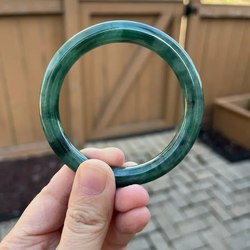 25038-RM Certified Untreated Grade A Jade Bracelet - Round 55.8mm (Burmese Jadeite Bangle,  Jungle Green)