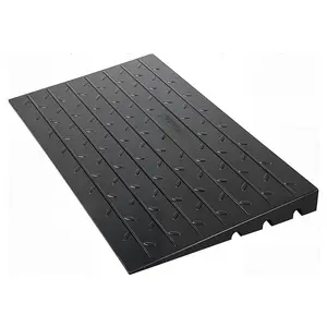 【DealsForYouDays】VEVOR Rubber Threshold Ramp, 4\" Rise Threshold Ramp Doorway, 3 Channels Cord Cover Rubber Solid Threshold Ramp, Rubber Angled Entry Rated 2200 Lbs Load Capacity for Wheelchair and Scooter
