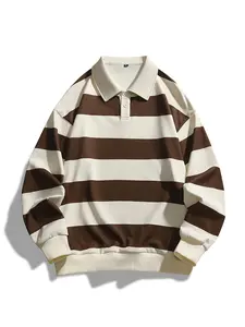 Classic Fashion Striped Collar Long Sleeve Sweatshirt, Loose Fit Polo Shirt for Men & Women, Autumn Casual Couple Wear, Tops