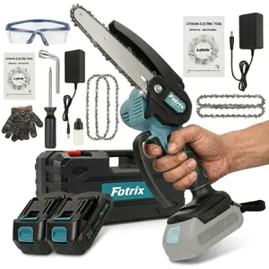 Mini chainsaw, 21V cordless 6-inch handheld electric chainsaw with two lithium batteries, lightweight battery-powered model with safety lock for pruning trees and cutting wood—an ideal gift for fathers, dads, husbands, and men. tiktokshopspringglowup
