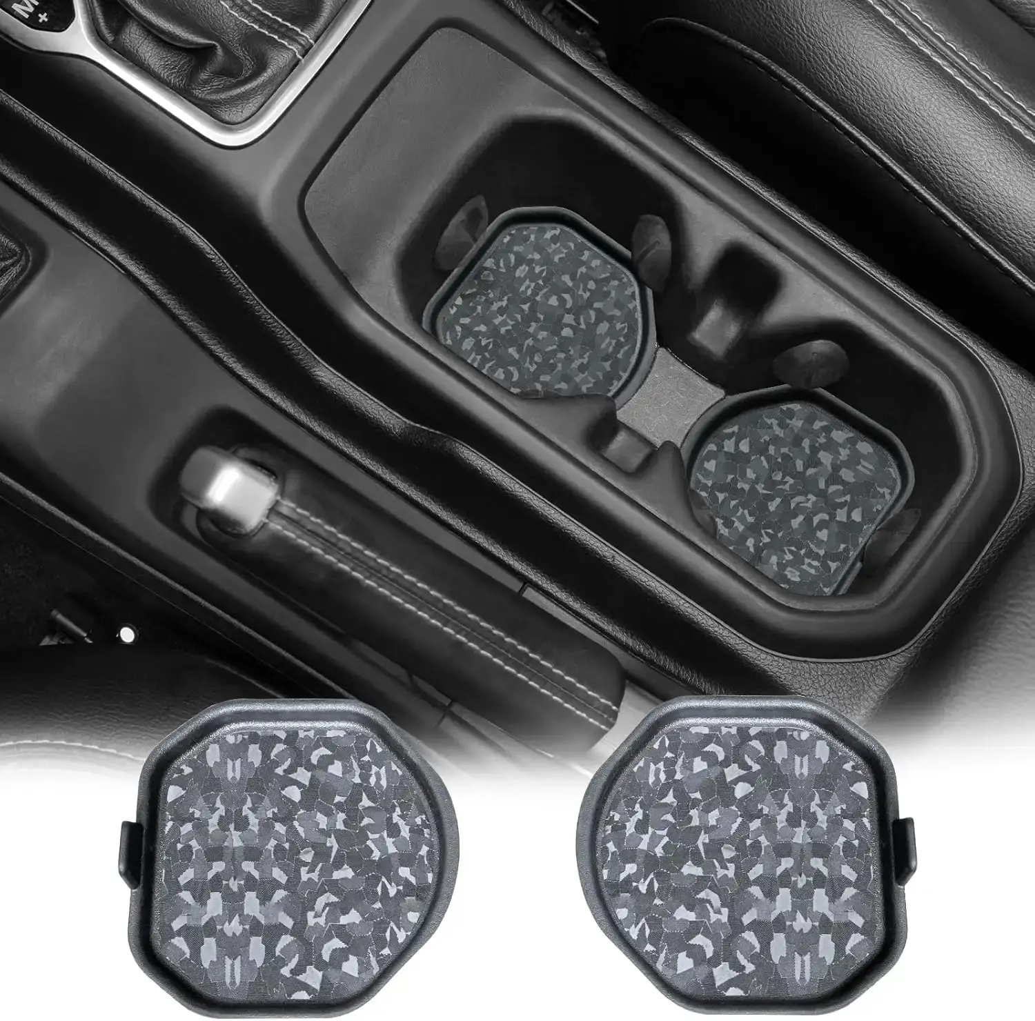 Cup Holder Coaster for Jeep Wrangler JL JLU 4XE 2018-2026 & Gladiator JT 2020-2026, 2-pcs Car Cup Holder Inserts with 3D Printing Technology, OEM Textures, Original Exterior Design, Does Not Obstruct Interior Light, Exclusive Patented Appearance, 3D Print