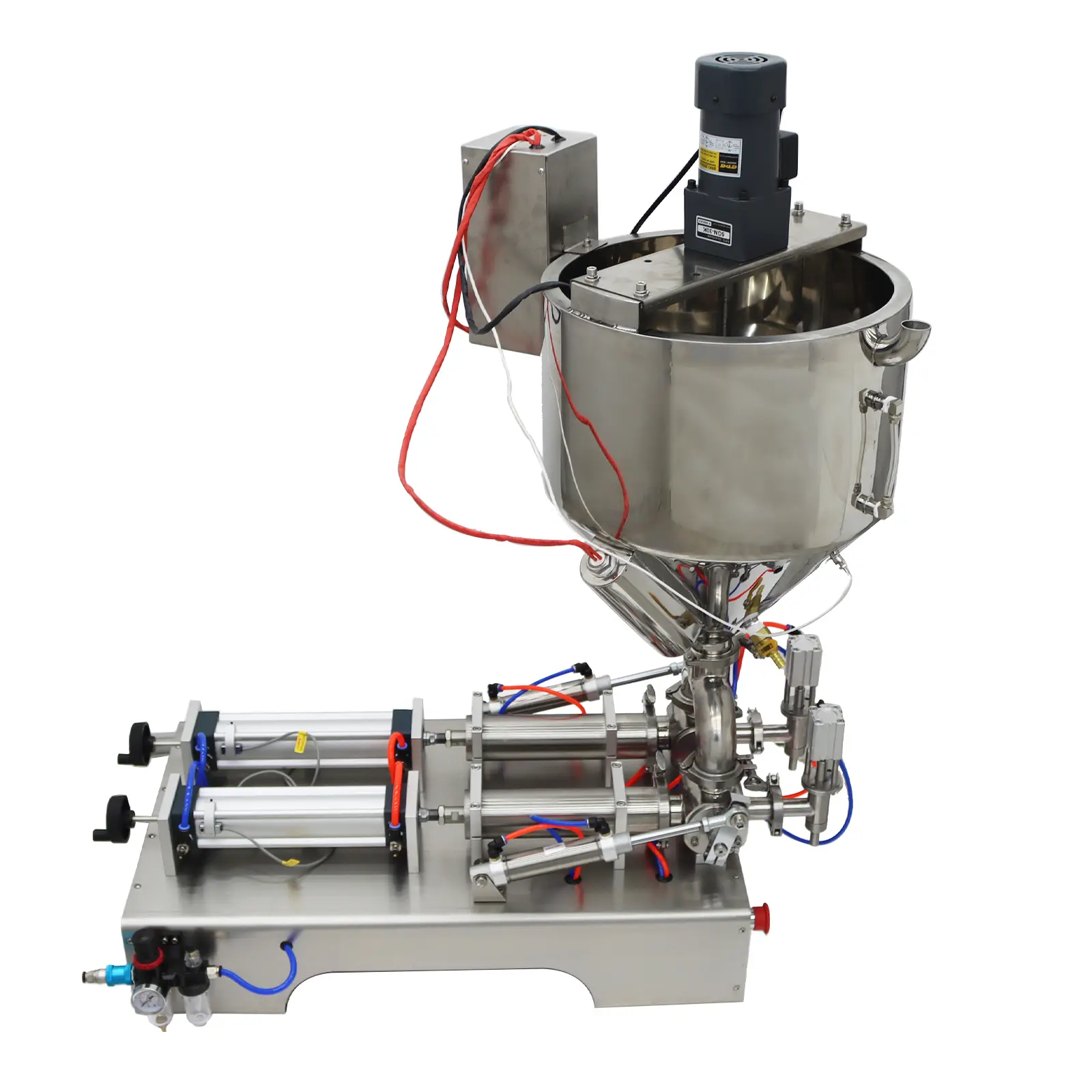 YOKOMA 110V Pneumatic Paste Liquid Dual-use Two Head Heat& Stirrer Filling Machine 50-500ml