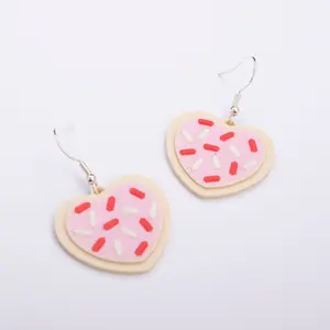 3D Printed Valentine's Heart Sugar Cookie Earrings - Pink & Red, Whimsical 3D Printing Earrings, Novelty Style Stylized Fashion Costume Jewelry, Whimsical Earrings