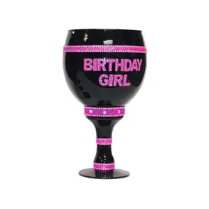 Jumbo Birthday Girl Goblet, One Size, Black/Pink Drinkware Glass 24oz fluid Gift