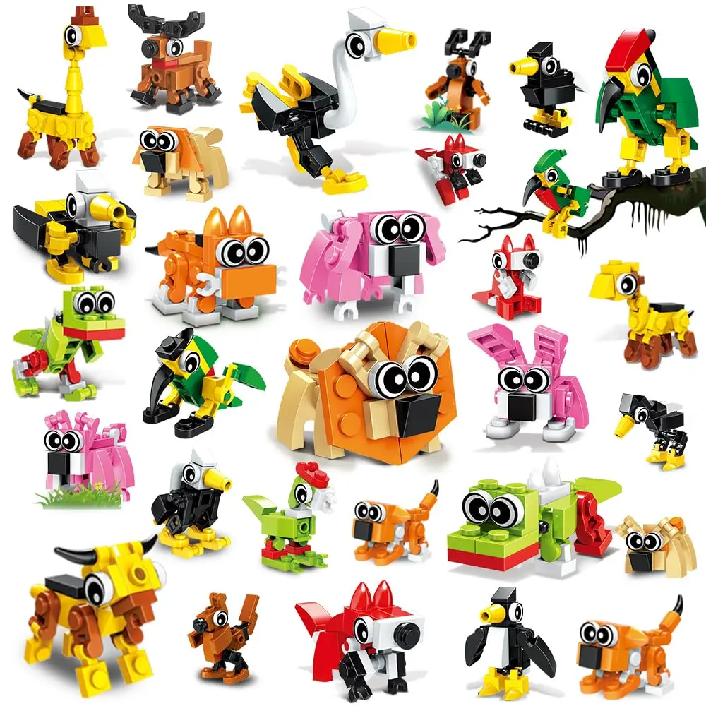 HOGOKIDS 20pk Animal Building Blocks Set - Creative Play Toy, Easter/Birthday Gifts for Ages 6-12+, Classroom Stocking Stuffers & Party Favors for Boys Girls, Building Set