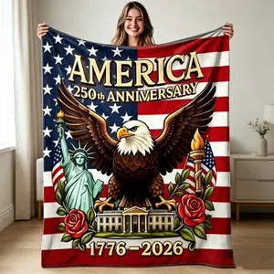 250th Anniversary of the United States Blanket, 1776-2026 Patriotic Fleece Blanket with American Flag, Bald Eagle & Statue of Liberty Design, Warm Cozy Throw Blanket for Couch, Bed, Independence Day